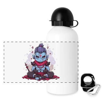 Blauer Oni in mystischer Meditation - Panorama Trinkflasche mit Deckel 500 ml - Weiß - Vorne