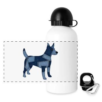Chien en patchwork en denim - Gourde panoramique avec couvercle 500 ml - blanc - Devant