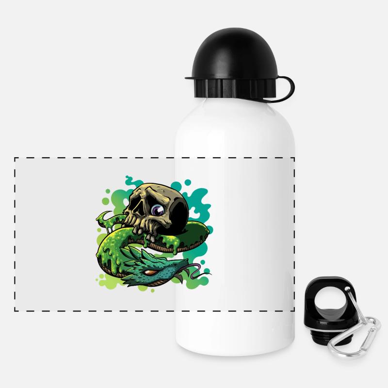 Neon Schlange Schädel - Panorama Trinkflasche mit Deckel 500 ml - Weiß