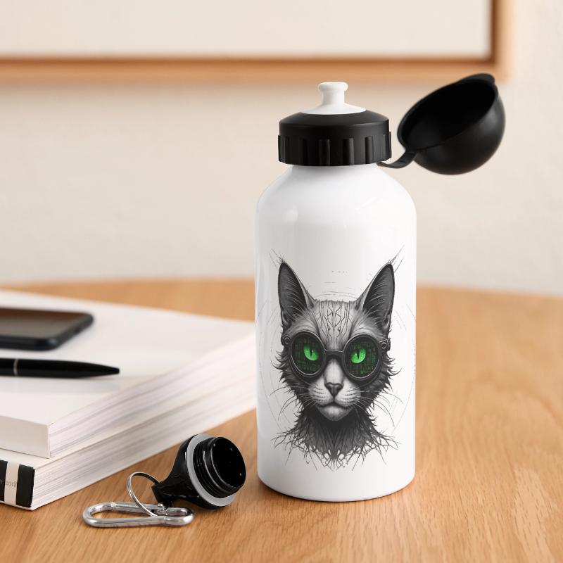 Green Eyes Computer Coder Geek Cat Panoramic Thermal Bottle with Lid 500 ml
