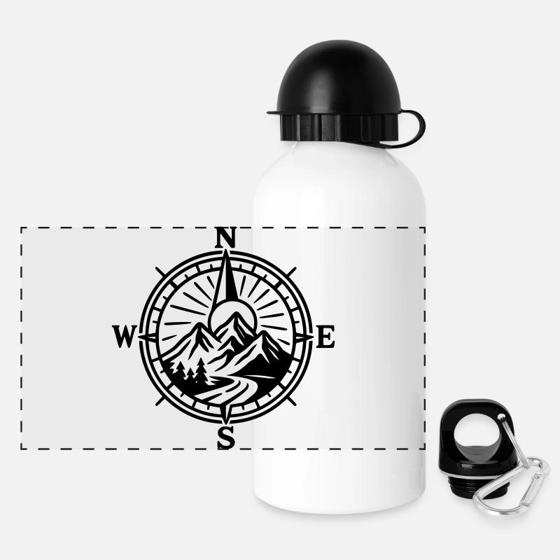 Mountain Compass - Panoramic Thermal Bottle with Lid 500 ml - white