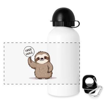 Cute Sloth with Free Hugs Sign - Panoramic Thermal Bottle with Lid 500 ml - white - Front