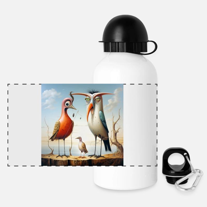 Flying duet on the coastal beach - Panoramic Thermal Bottle with Lid 500 ml - white