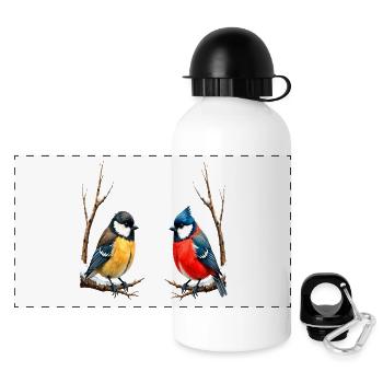 Twin Songbirds in Winter - Panoramic Thermal Bottle with Lid 500 ml - white - Front