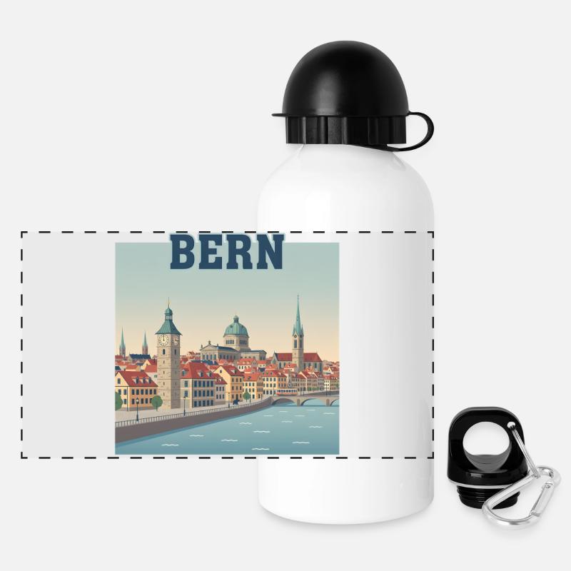 Bern Riverside Cityscape - Panoramic Thermal Bottle with Lid 500 ml - white