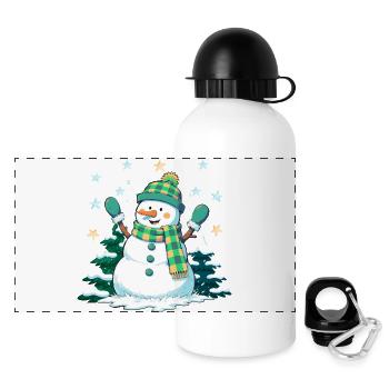 Fröhlicher Schneemann im Winterwald - Panorama Trinkflasche mit Deckel 500 ml - Weiß - Vorne