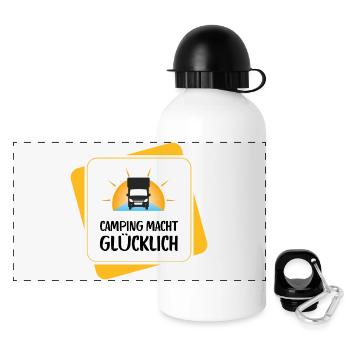 Le camping vous rend heureux – conception de camping-car - Gourde panoramique avec couvercle 500 ml - blanc - Devant