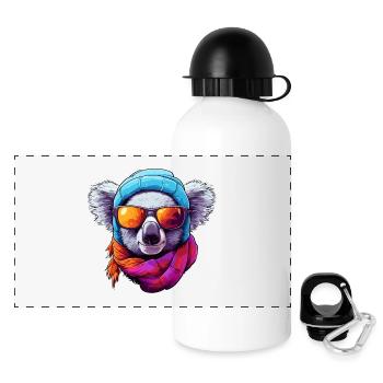 Cool Koala Cartoon Kawaii Wintervibes Kunst - Panorama Trinkflasche mit Deckel 500 ml - Weiß - Vorne