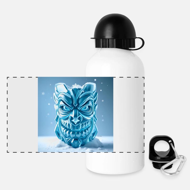 Eis-Tiki-Maske - Panorama Trinkflasche mit Deckel 500 ml - Weiß