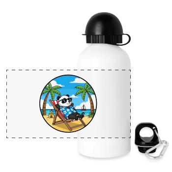 Coole Panda Beach Vacation Summer Vibes - Panorama Trinkflasche mit Deckel 500 ml - Weiß - Vorne