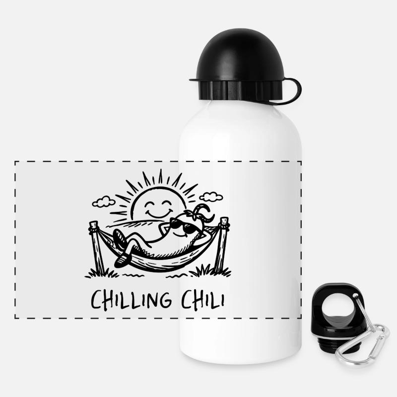 Chilling Chili Funny Pun Doodle - Panoramic Thermal Bottle with Lid 500 ml - white