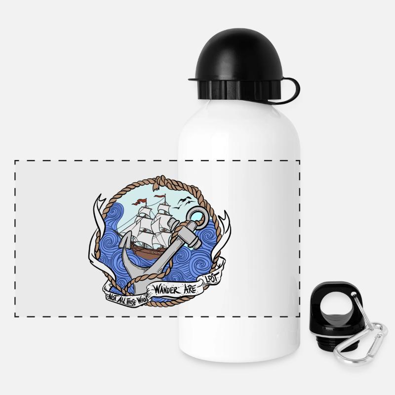 Captain's anchor on stormy seas - Panoramic Thermal Bottle with Lid 500 ml - white