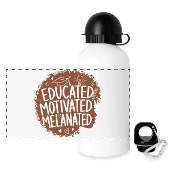 Educated Motivated Melanated Curly Hair Woman - Panoramic Thermal Bottle with Lid 500 ml - white - Front