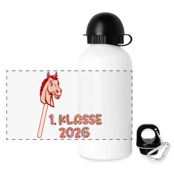 1. Klasse 2026 Hobby Horsing Schülerin - Panorama Trinkflasche mit Deckel 500 ml - Weiß - Vorne