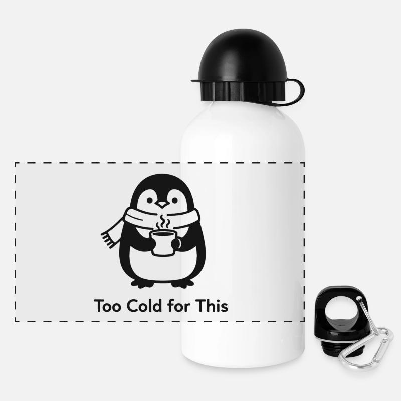 Too cold for that - penguin with hot drink - Panoramic Thermal Bottle with Lid 500 ml - white