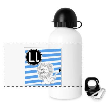 L wie Löwe - Panorama Trinkflasche mit Deckel 500 ml - Weiß - Vorne
