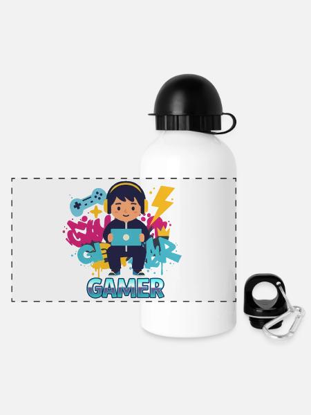 Gamer Kid with game pad and headphones - Panoramic Thermal Bottle with Lid 500 ml - white