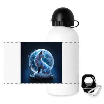 Blauer Edelstein Lunar Fuchs - Panorama Trinkflasche mit Deckel 500 ml - Weiß - Vorne