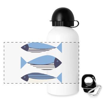 Illustrated Graphic Fish Blue - Panoramic Thermal Bottle with Lid 500 ml - white - Front
