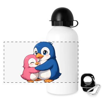 Des amis pingouins câlins - Gourde panoramique avec couvercle 500 ml - blanc - Devant