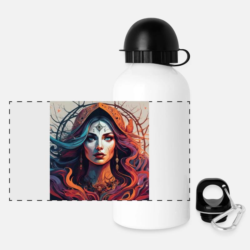 Third Eye magic. Fiery Mystic Portrait - Panoramic Thermal Bottle with Lid 500 ml - white