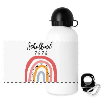 Schulkind 2026 Regenbogen Geschenk zur Einschulung - Panorama Trinkflasche mit Deckel 500 ml - Weiß - Vorne
