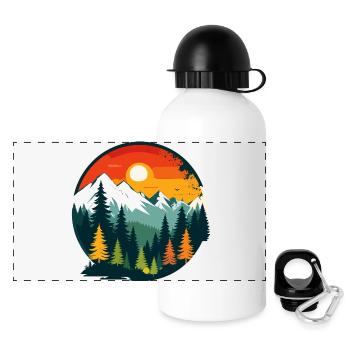 Montagnes Forêt Montagnes Vue panoramique Motif du cercle de la nature - Gourde panoramique avec couvercle 500 ml - blanc - Devant