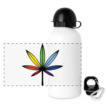 Cannabis / Marihuana / Hanf (Outline / Rainbow) - Panorama Trinkflasche mit Deckel 500 ml - Weiß - Vorne