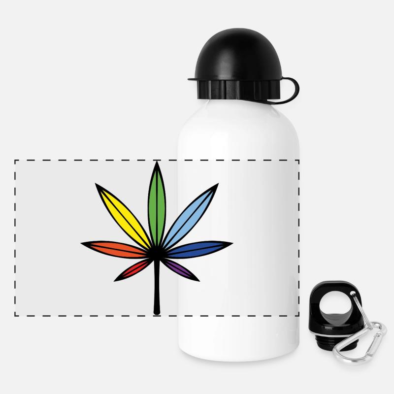Cannabis / Marijuana / Chanvre (Résumé / Arc-en-ciel) - Gourde panoramique avec couvercle 500 ml - blanc