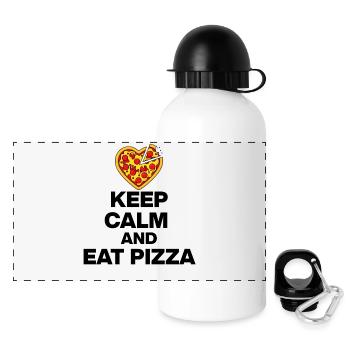 KEEP CALM AND EAT PIZZA, PIZZA JUNKIE GIFT 🍕 - Panoramic Thermal Bottle with Lid 500 ml - white - Front
