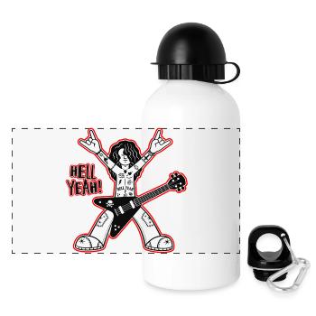 Hell yes Cartoon-Rock-Gitarrist - Panorama Trinkflasche mit Deckel 500 ml - Weiß - Vorne