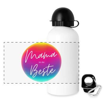 Mama ist die Beste! Neon Kreis Personalisierbar - Panorama Trinkflasche mit Deckel 500 ml - Weiß - Vorne