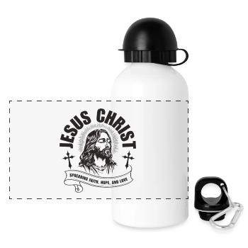 Portrait de Jésus-Christ avec ruban de foi - Gourde panoramique avec couvercle 500 ml - blanc - Devant