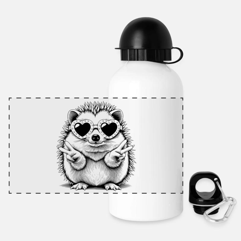 Cool hedgehog with heart glasses - Panoramic Thermal Bottle with Lid 500 ml - white