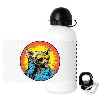 Sunny Cat Retro-Vibe - Panorama Trinkflasche mit Deckel 500 ml - Weiß - Vorne