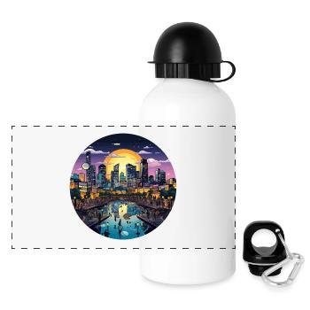 Sonnenuntergangsstadt am Wasser - Panorama Trinkflasche mit Deckel 500 ml - Weiß - Vorne