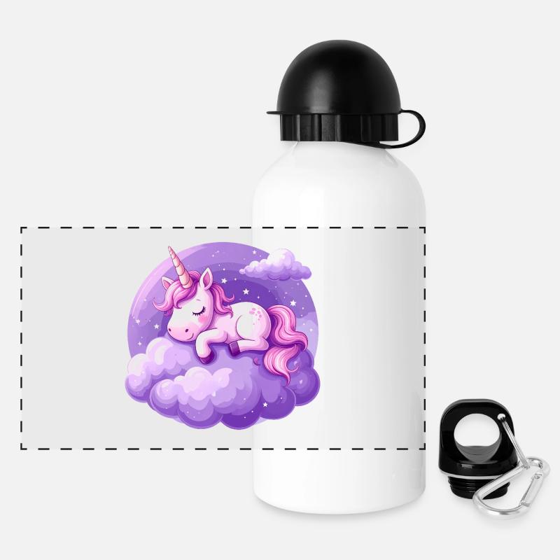 Pink unicorn sleeping on a purple cloud - Panoramic Thermal Bottle with Lid 500 ml - white