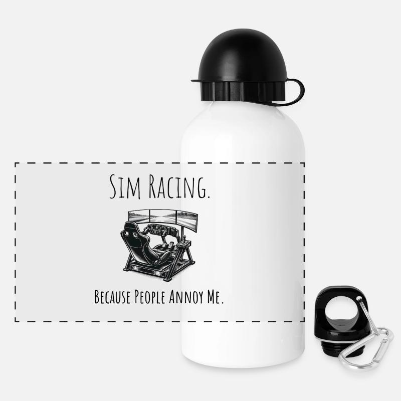 Funny Sim Racing Gift - Real Simulator E-Sports - Panoramic Thermal Bottle with Lid 500 ml - white