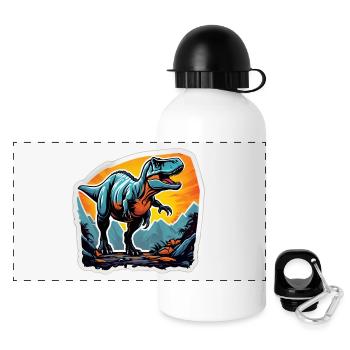 T-Rex bei Sonnenuntergang über Bergen - Panorama Trinkflasche mit Deckel 500 ml - Weiß - Vorne