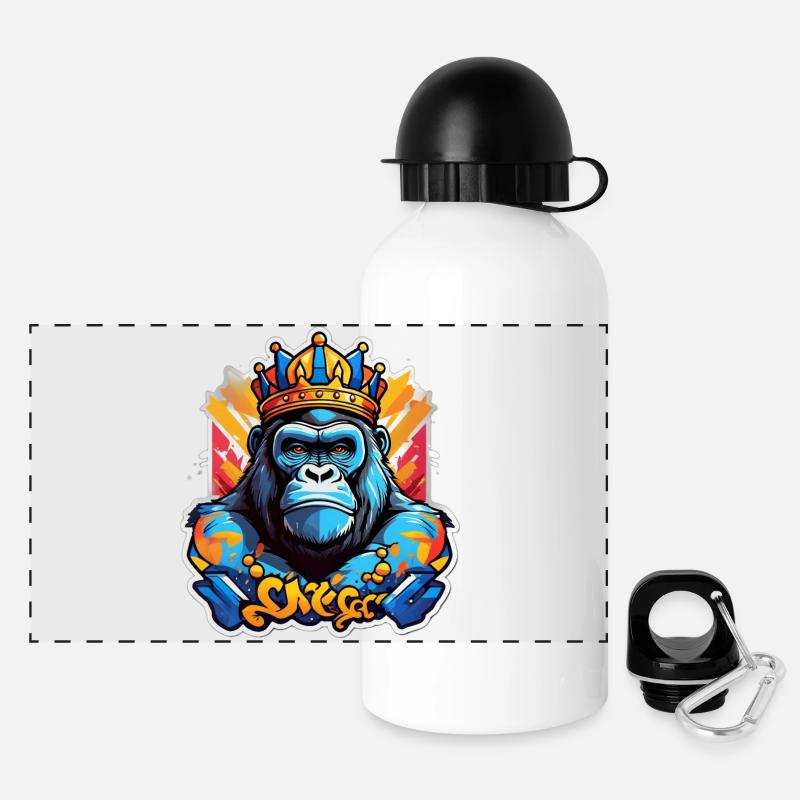 Blue Gorilla Crowned Graffiti - Panoramic Thermal Bottle with Lid 500 ml - white