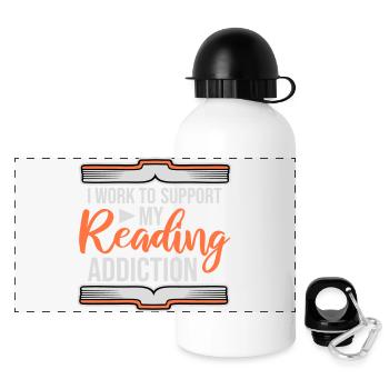 I Work To Support My Reading Addiction Bücher Logo - Panorama Trinkflasche mit Deckel 500 ml - Weiß - Vorne