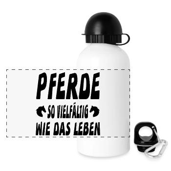 Pferde - Panorama Trinkflasche mit Deckel 500 ml - Weiß - Vorne