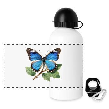 Papillon bleu sur branche - Gourde panoramique avec couvercle 500 ml - blanc - Devant