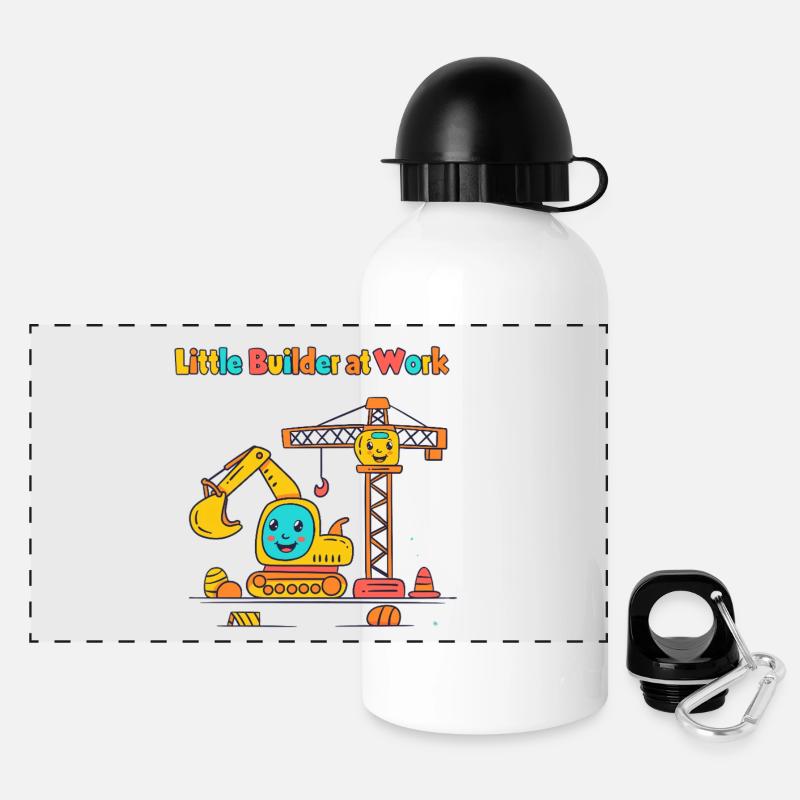 Little construction worker at crane - Panoramic Thermal Bottle with Lid 500 ml - white