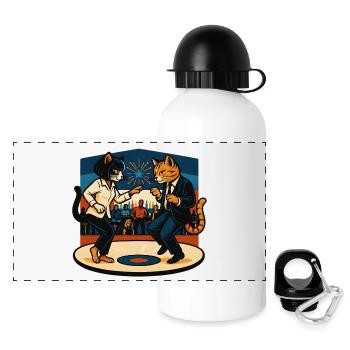 Zwei Retro-Katzen tanzen – Vintage Stil - Panorama Trinkflasche mit Deckel 500 ml - Weiß - Vorne