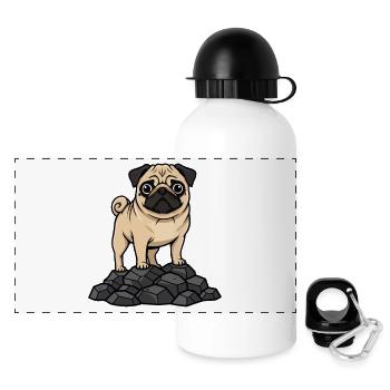Pug Dog on Rock Portrait Fawn Cute - Panoramic Thermal Bottle with Lid 500 ml - white - Front