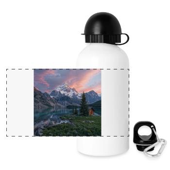 Alpenbergsee Sonnenuntergang - Panorama Trinkflasche mit Deckel 500 ml - Weiß - Vorne