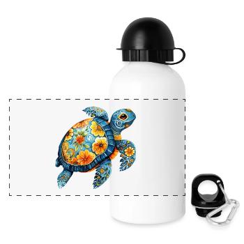Florale Schildkröte  - Panorama Trinkflasche mit Deckel 500 ml - Weiß - Vorne