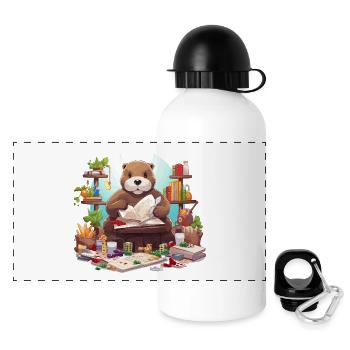 Lesender Otter im Leseabenteuer - Panorama Trinkflasche mit Deckel 500 ml - Weiß - Vorne