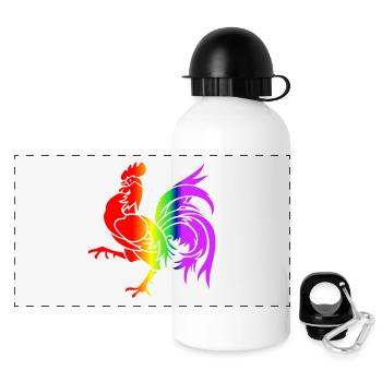 Colorful Rainbow Rooster - Panoramic Thermal Bottle with Lid 500 ml - white - Front